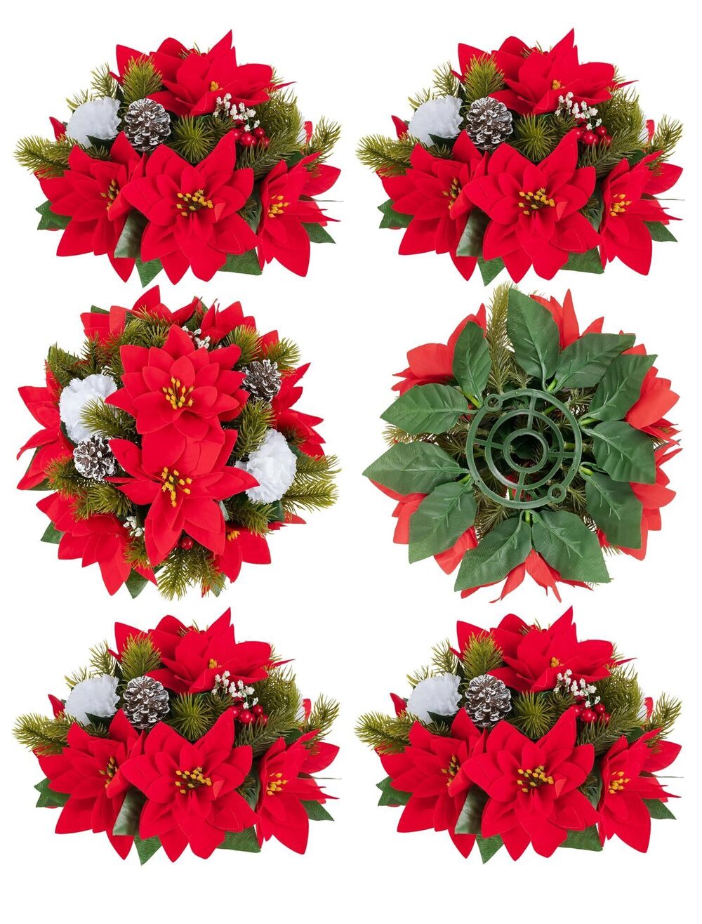 9207 Christmas Flowers Ball Centerpieces: 6 Pcs Red Poinsettias Artificial